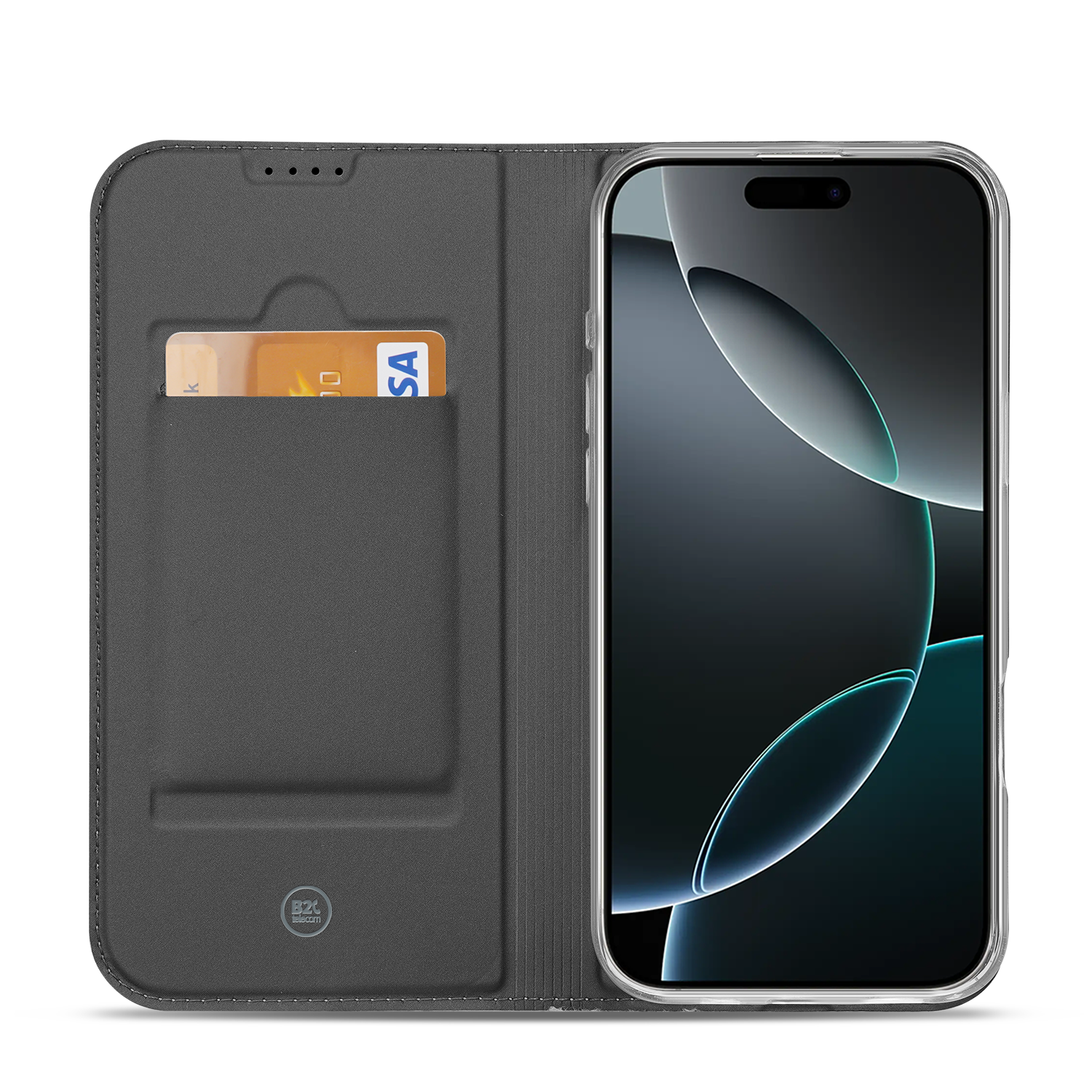 Stand Case Hoesje iPhone 16 Pro Max Wit met Pashouder binnenkant aanzicht