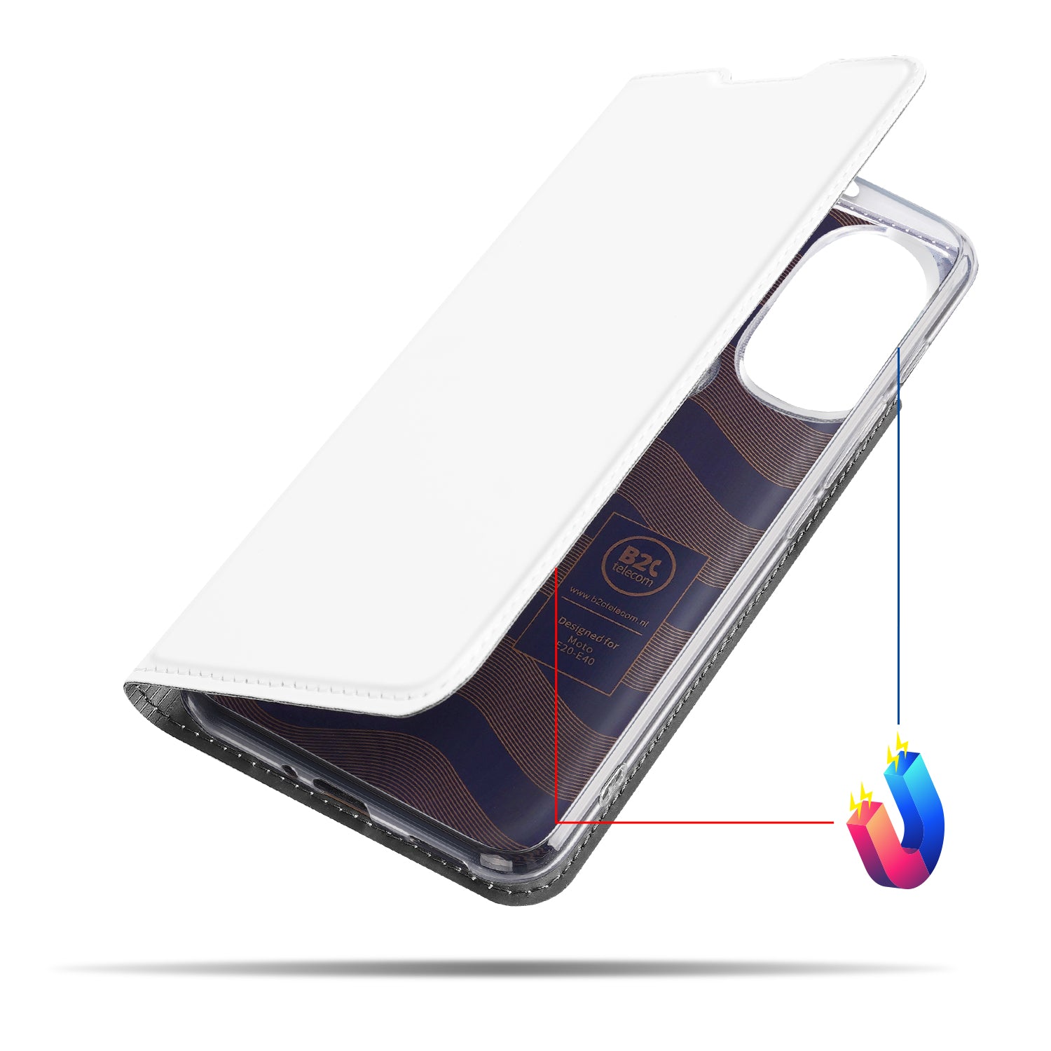 Motorola Moto E20 Stand Case Telefoon Hoesje Wit met Pashouder voorkant