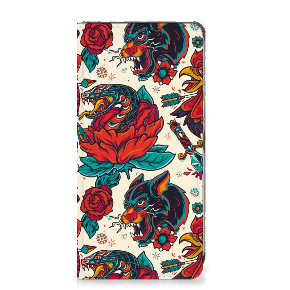 Stand Case voor Nokia XR21 Old Skool hoesje tattoo design voorkant