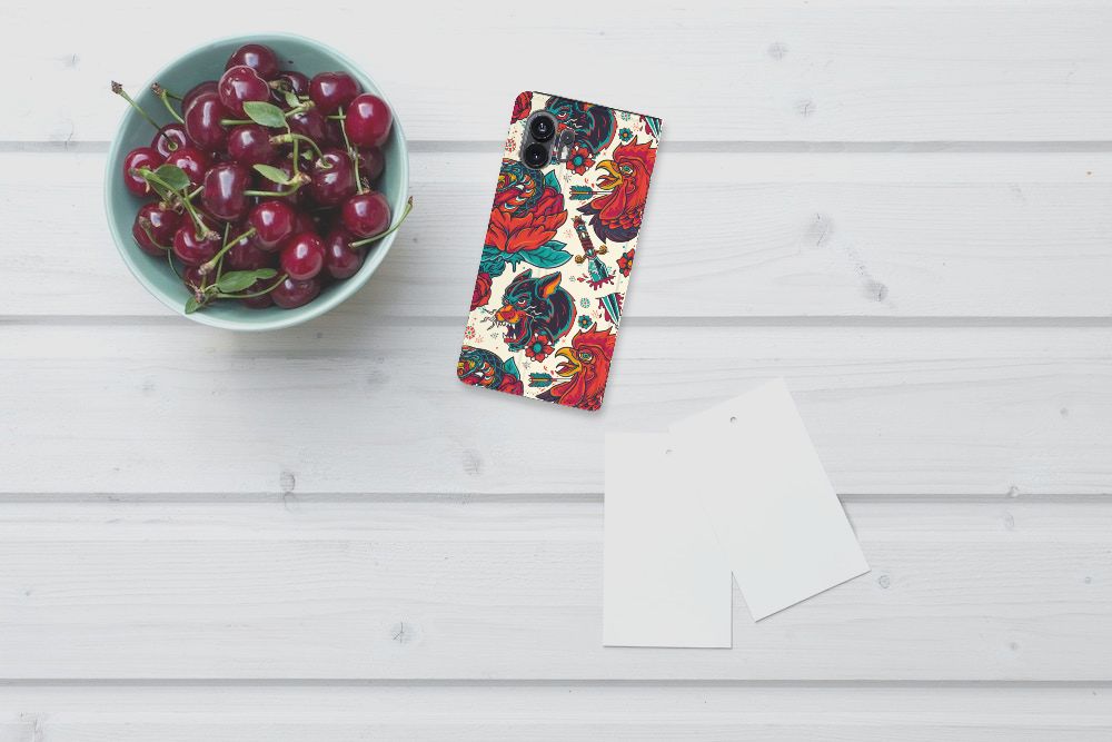 Stand Case voor Nothing Phone (2) Old Skool vintage bloemen design bovenaanzicht