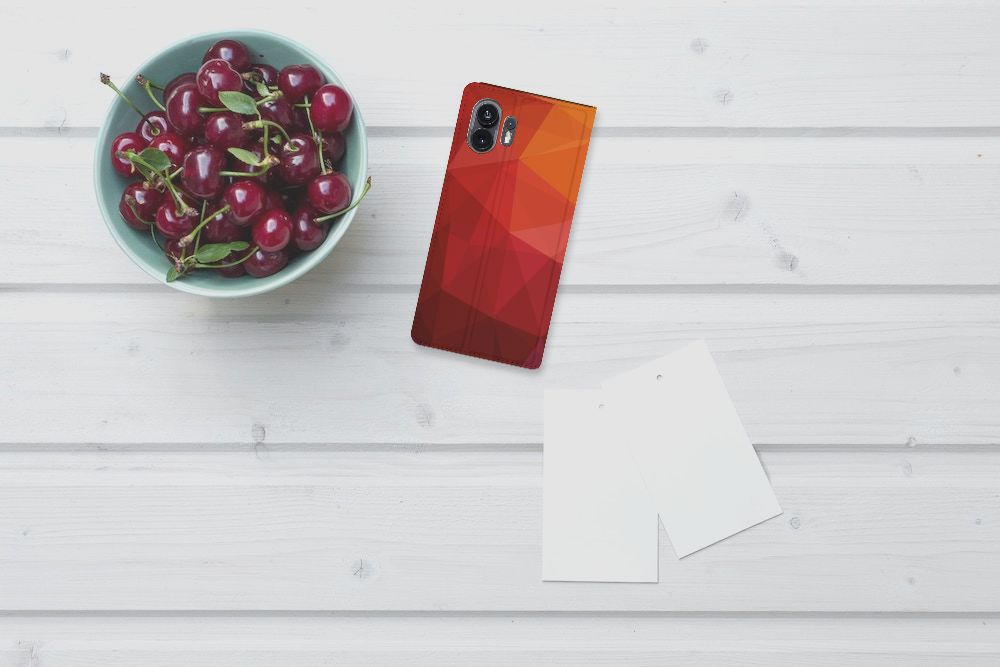 Stand Case voor Nothing Phone (2) Polygon Red bovenaanzicht smartphone abstracte vormen