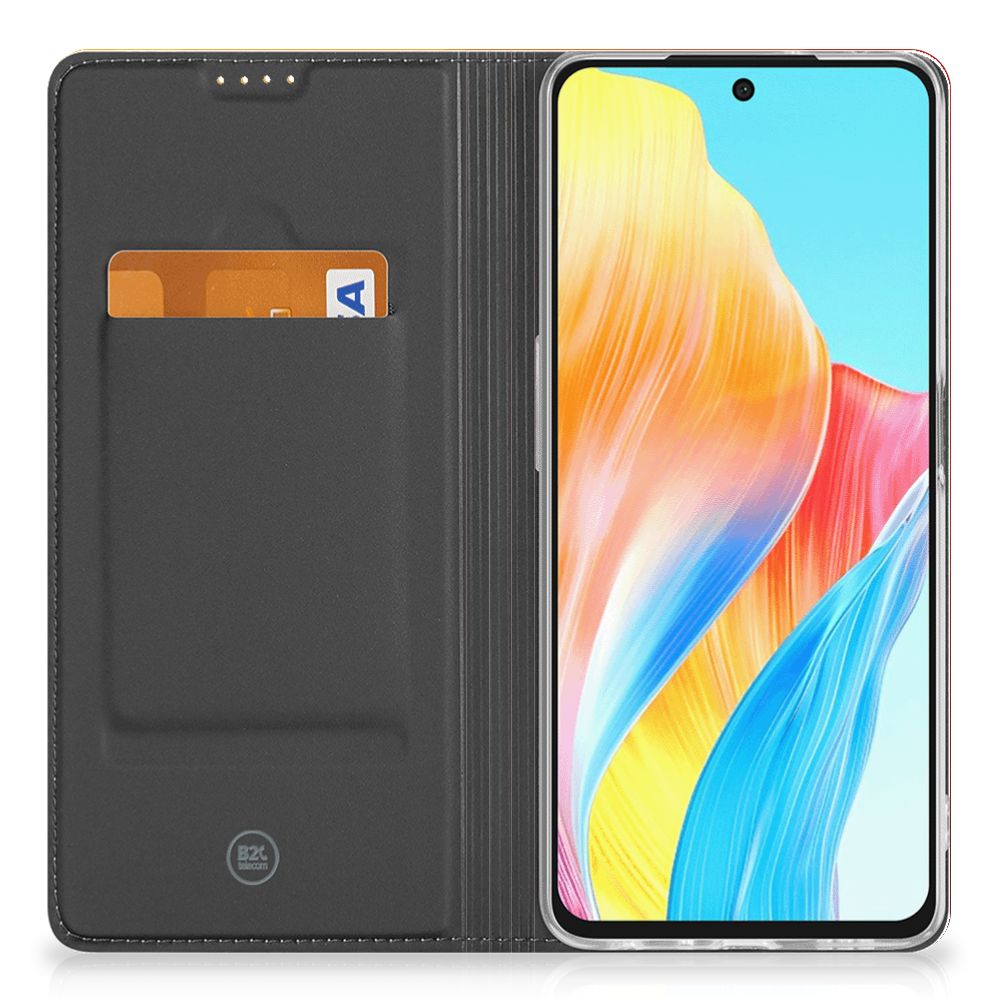 OPPO A98 5G Stand Case Polygon Red binnenkant pasje kleurrijk scherm