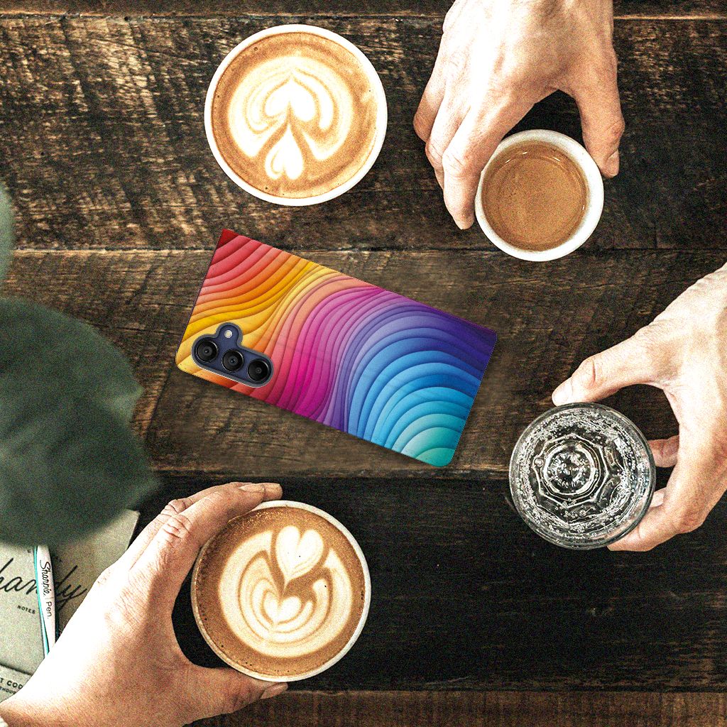 Samsung Galaxy A15 Stand Case voor Samsung Galaxy A15 Regenboog bovenaanzicht koffies