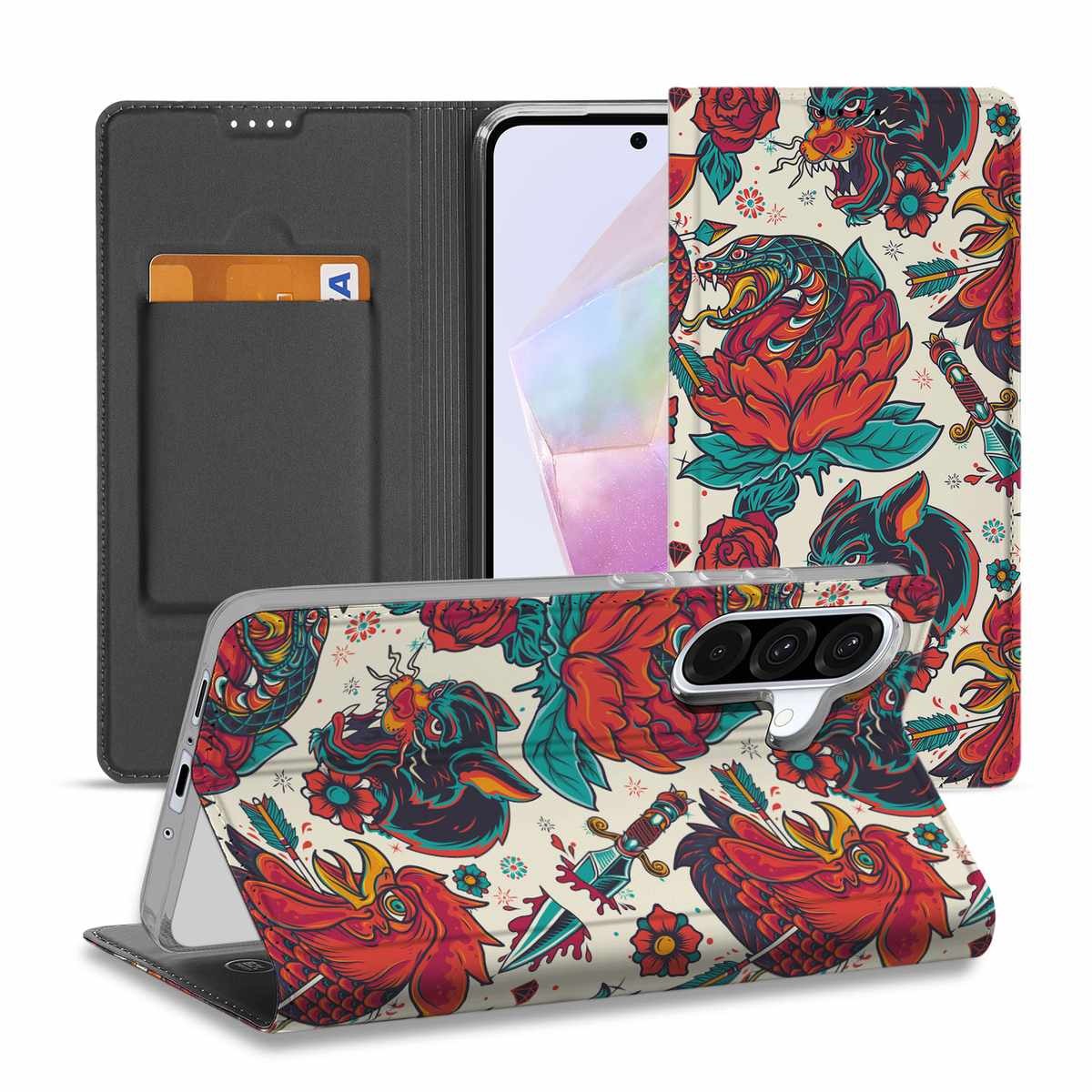Samsung Galaxy A56 A36 Stand Case Old Skool design voorzijde en achterzijde