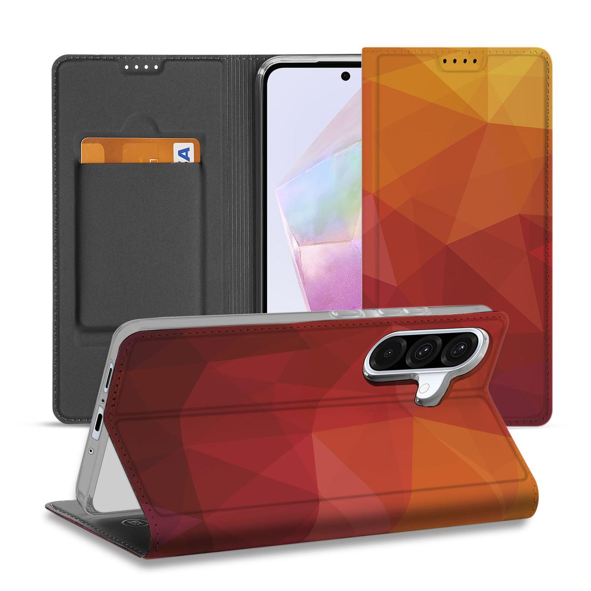 Samsung Galaxy A56 A36 Stand Case Polygon Red design front back