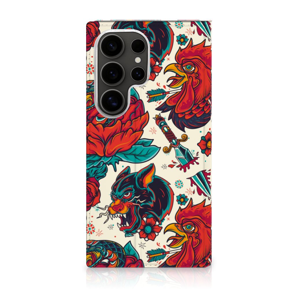 Samsung Galaxy S25 Ultra Stand Case Old Skool vintage ontwerp multi kleurig