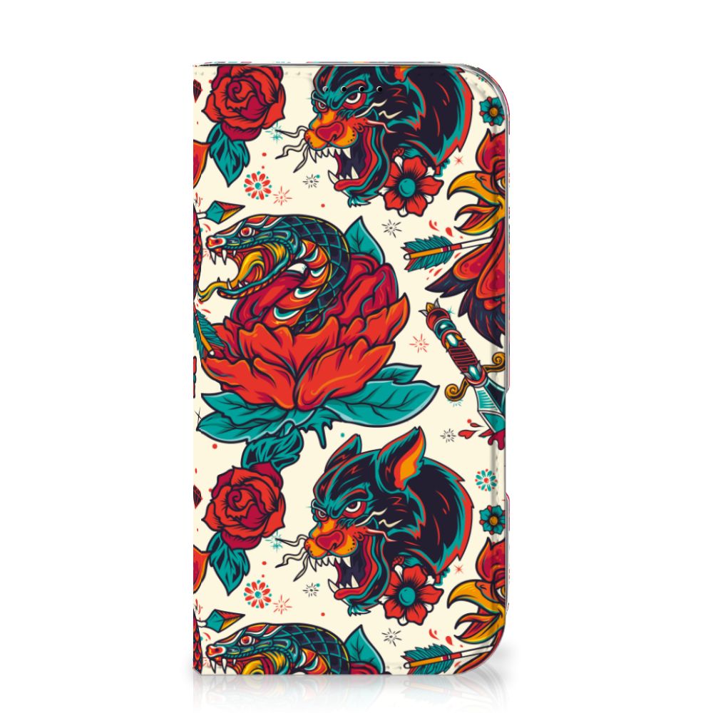 Stand Case voor iPhone 16 Old Skool vintage tattoo design voorzijde