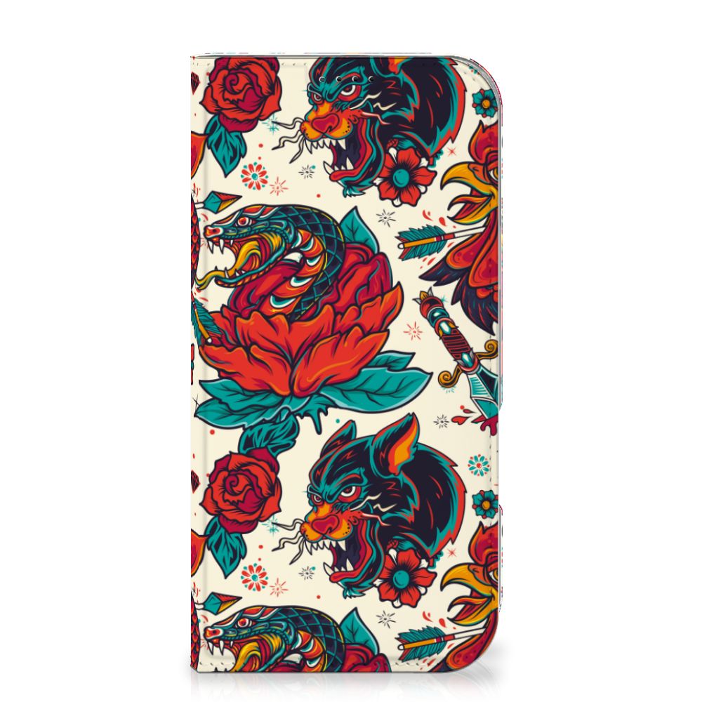 Stand Case voor iPhone 16 Pro Max Old Skool vintage tattoo design voorkant