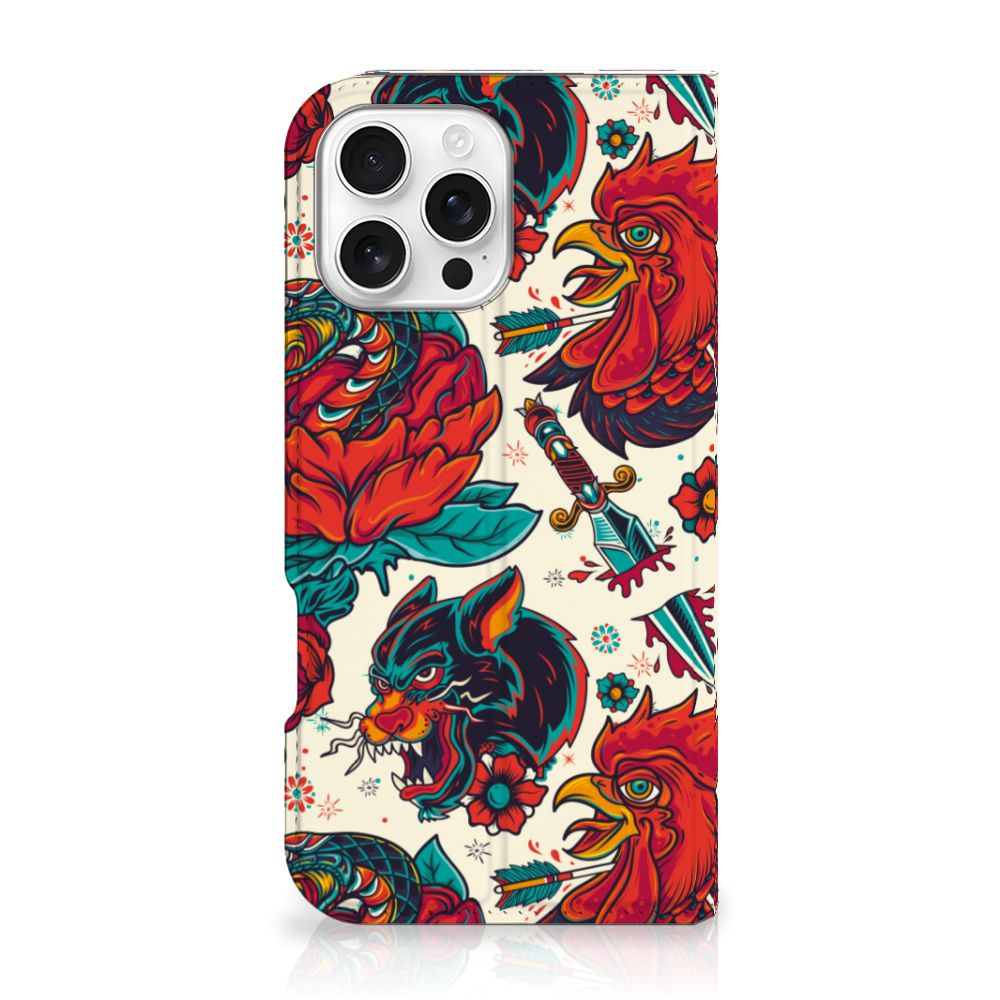 iPhone 16 Pro Max Stand Case voor iPhone 16 Pro Max Old Skool tattoo design vooraanzicht
