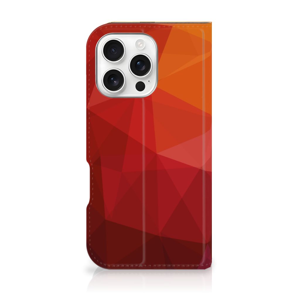 Stand Case voor iPhone 16 Pro Polygon Red hoesje abstract design voorkant