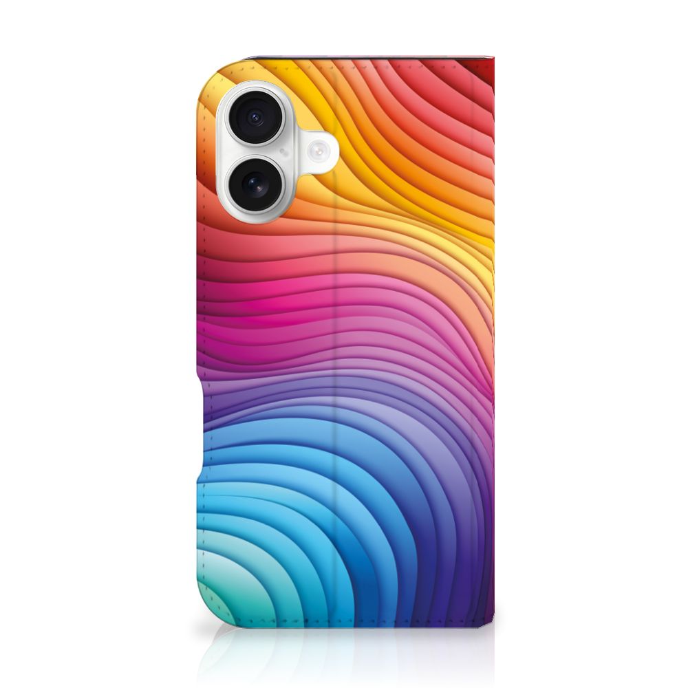 iPhone 16 Stand Case voor iPhone 16 Regenboog design kleuren aanzicht