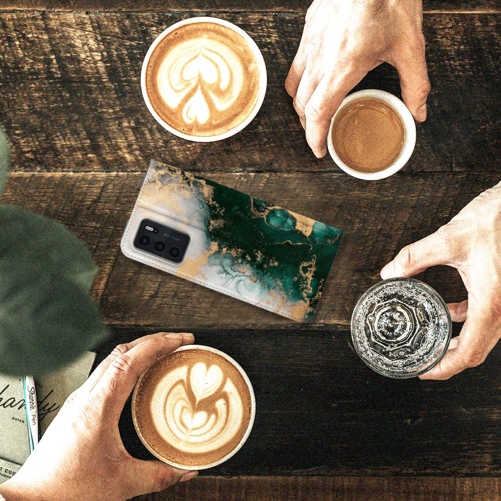 Standcase voor OPPO A54s | A16 | A16s Marmer Groen - B2C Telecom