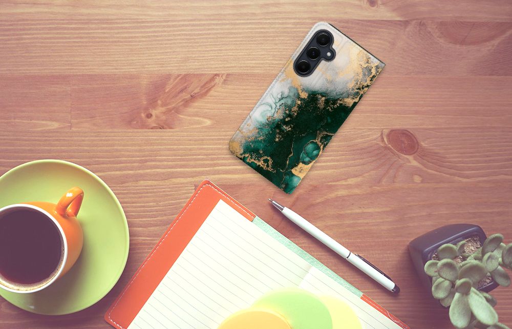 Samsung Galaxy A55 Standcase Marmer Groen bovenaanzicht