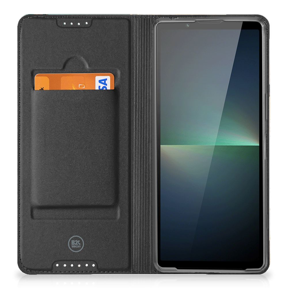 Standcase voor Sony Xperia 5 V Marmer Groen met pasjeshouder en schermbescherming voor gebruiksgemak.