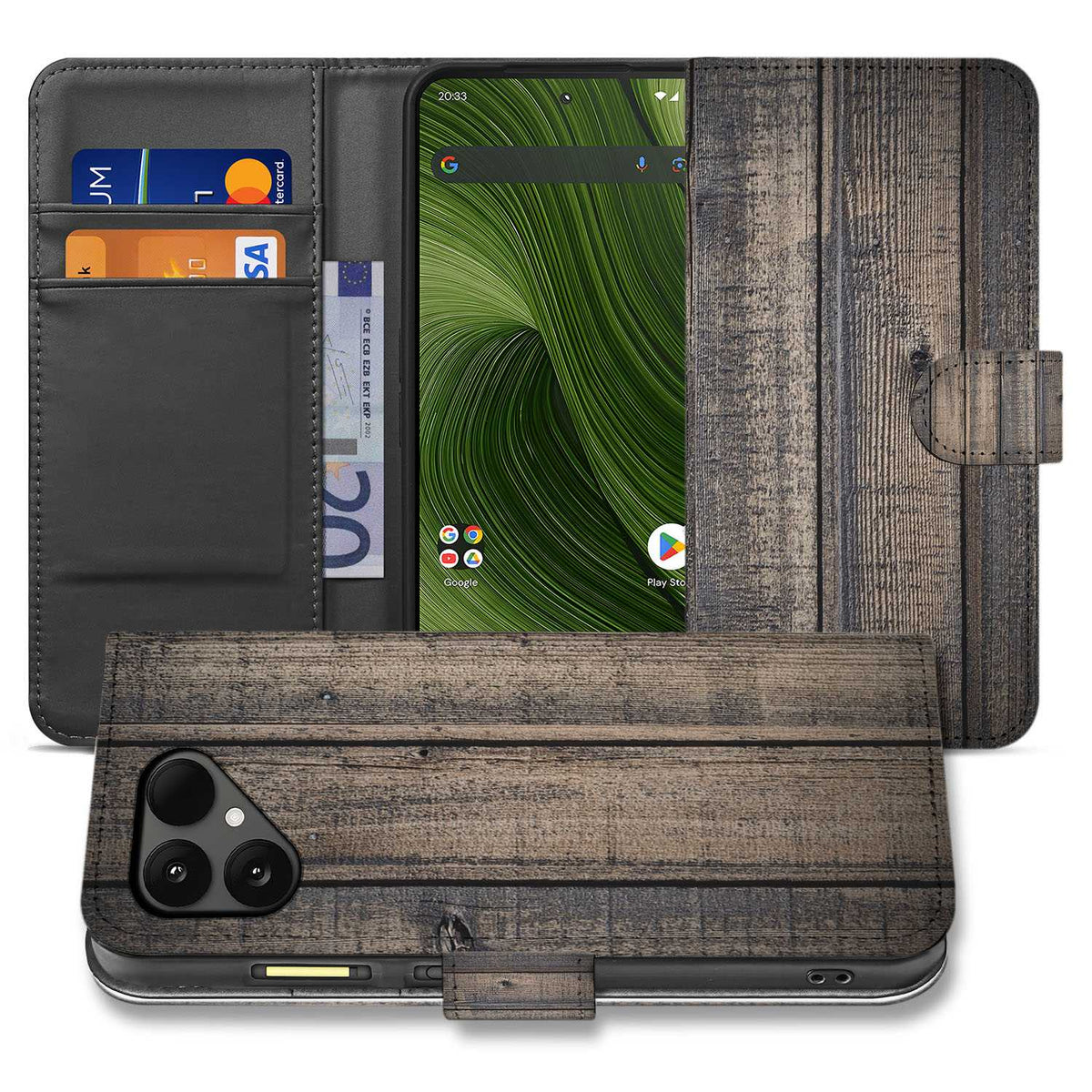 Steigerhout Fairphone 6 Bookcase Hoesje robuuste steigerhout design aanzicht