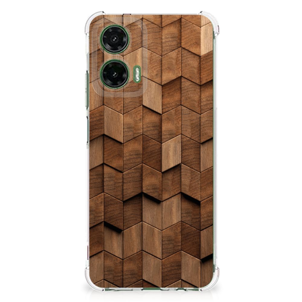 Motorola Moto G35 Stevig Telefoonhoesje Wooden Cubes achterkant