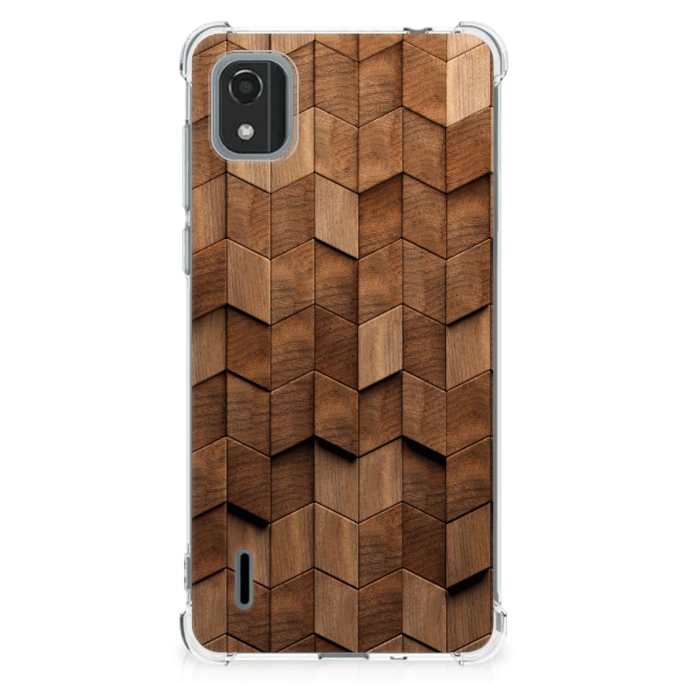 Nokia C2 2nd Edition Stevig Telefoonhoesje Wooden Cubes design voorkant