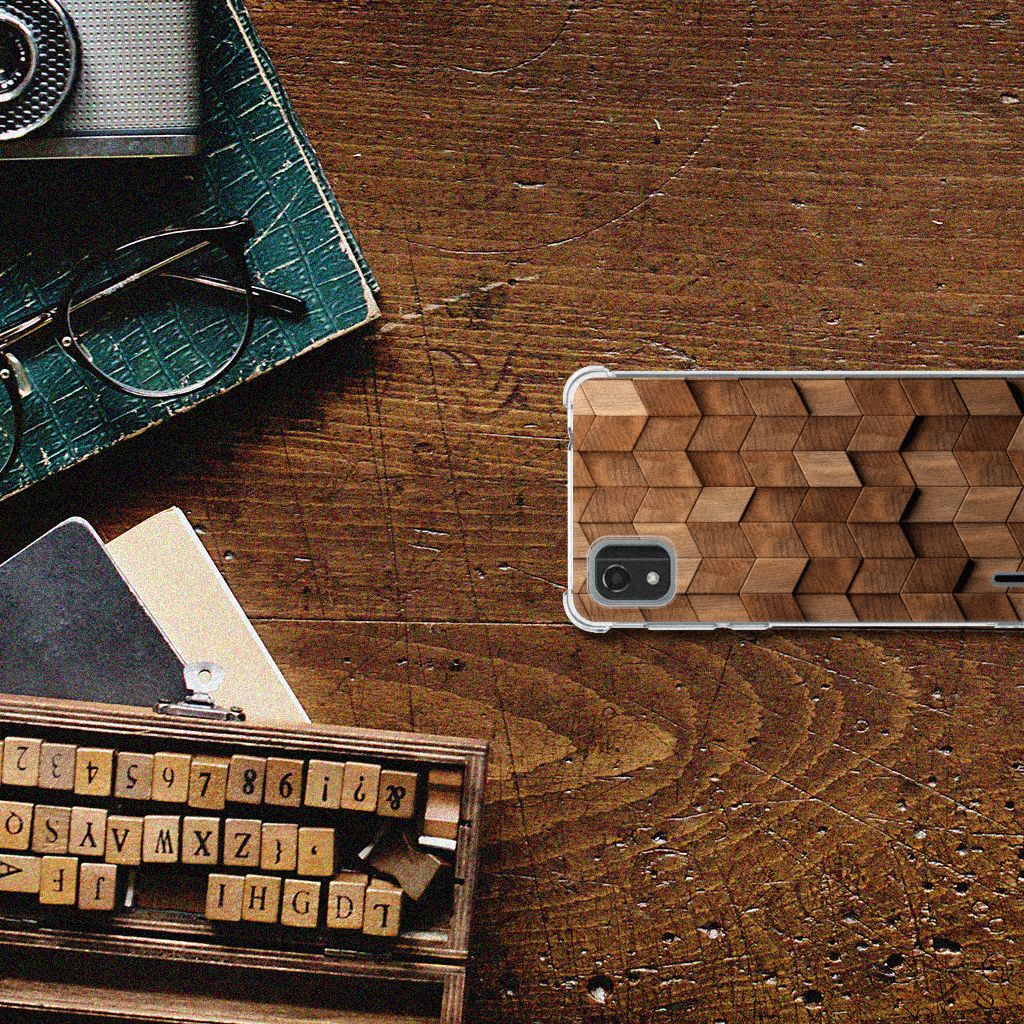 Nokia C2 2nd Edition Stevig Telefoonhoesje Wooden Cubes aanzicht
