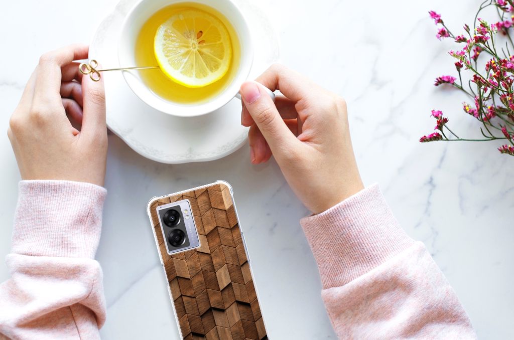 Stevig Telefoonhoesje voor OPPO A77 5G | A57 5G Wooden Cubes