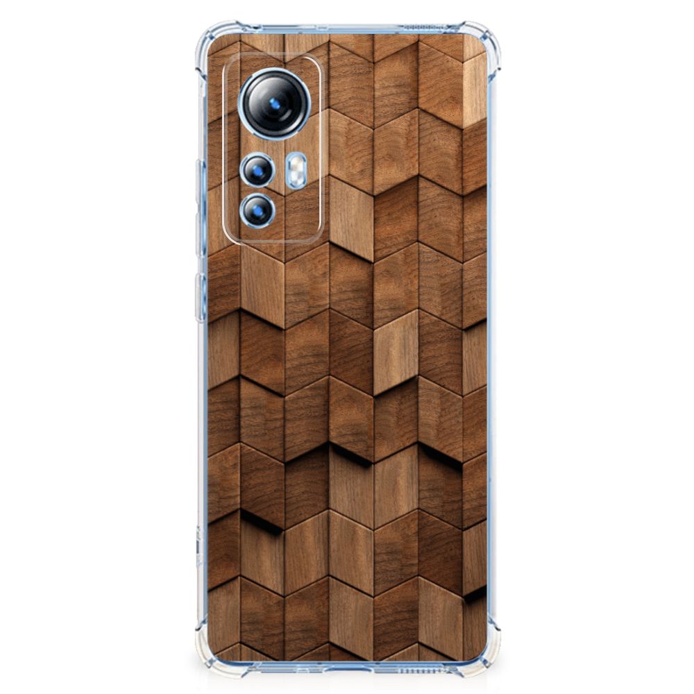 Xiaomi 12 Lite Stevig Telefoonhoesje Wooden Cubes achteraanzicht