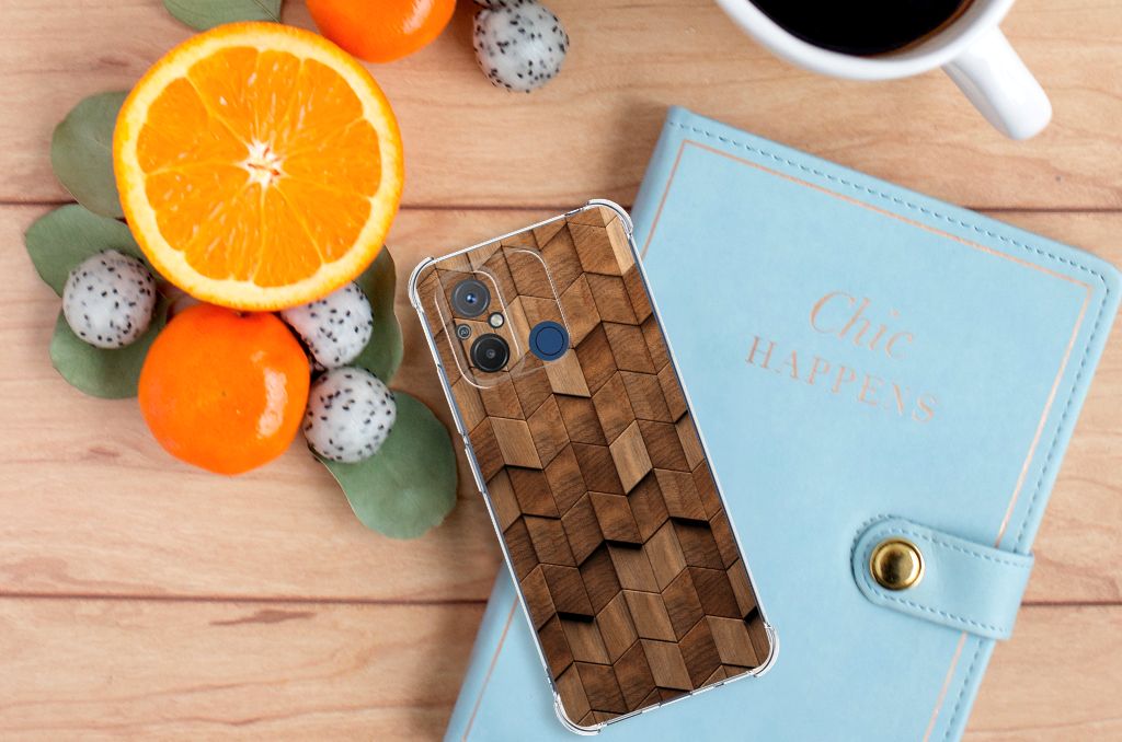 Xiaomi Redmi 12C Stevig Telefoonhoesje Wooden Cubes achterkant