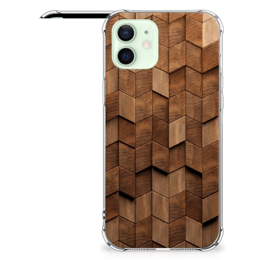 iPhone 12 Mini Stevig Telefoonhoesje Wooden Cubes achteraanzicht