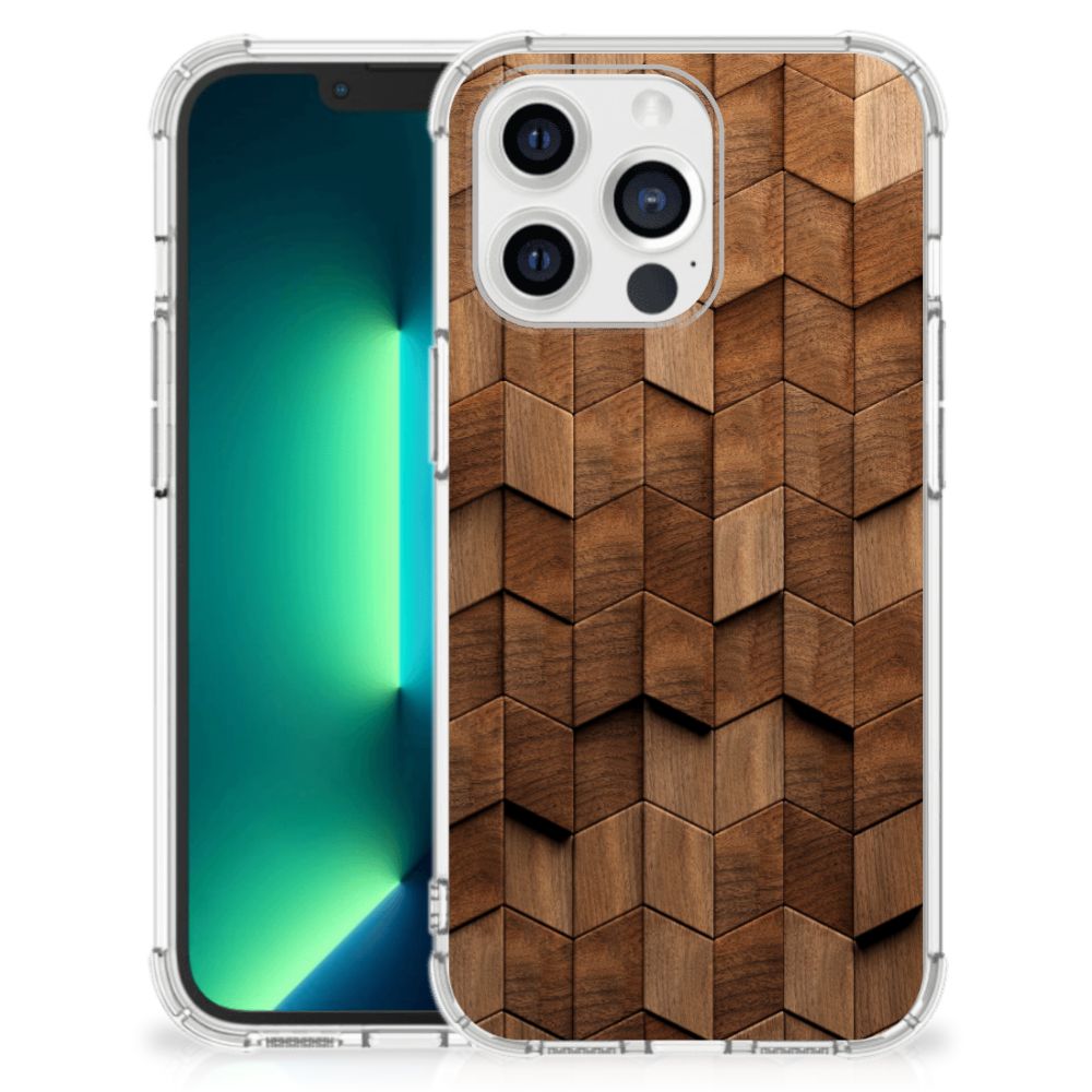 Stevig Telefoonhoesje voor iPhone 13 Pro Max Wooden Cubes met unieke houtprint voor bescherming en stijl.