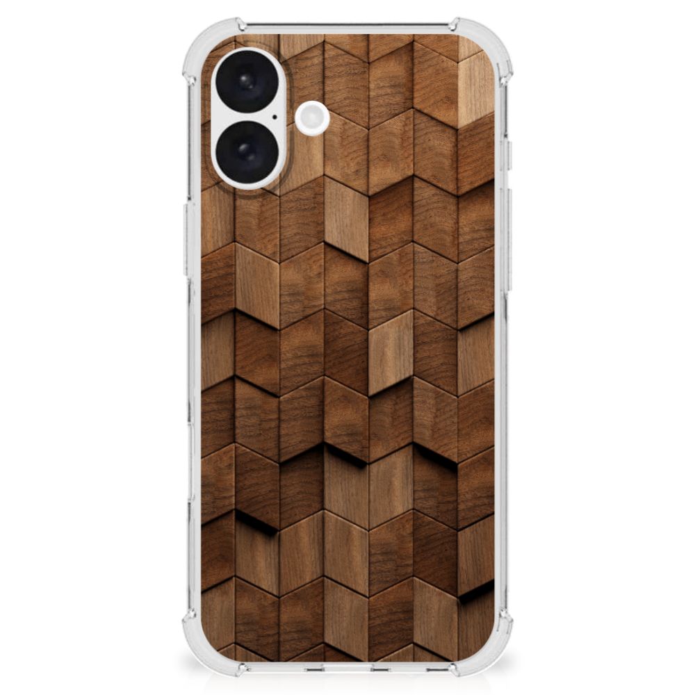iPhone 16 Plus Stevig Telefoonhoesje Wooden Cubes achterkant