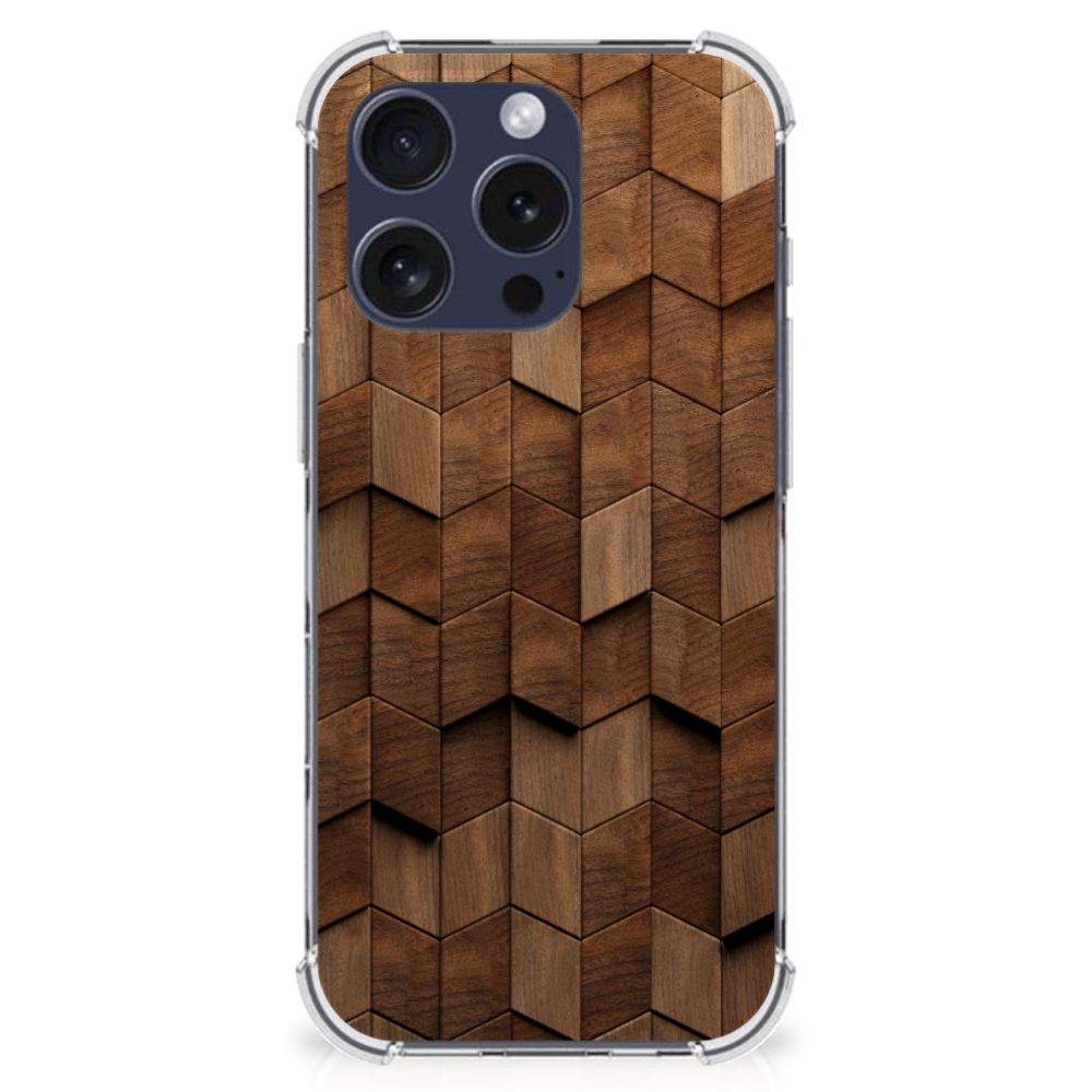 iPhone 16 Pro Stevig Telefoonhoesje Wooden Cubes achteraanzicht