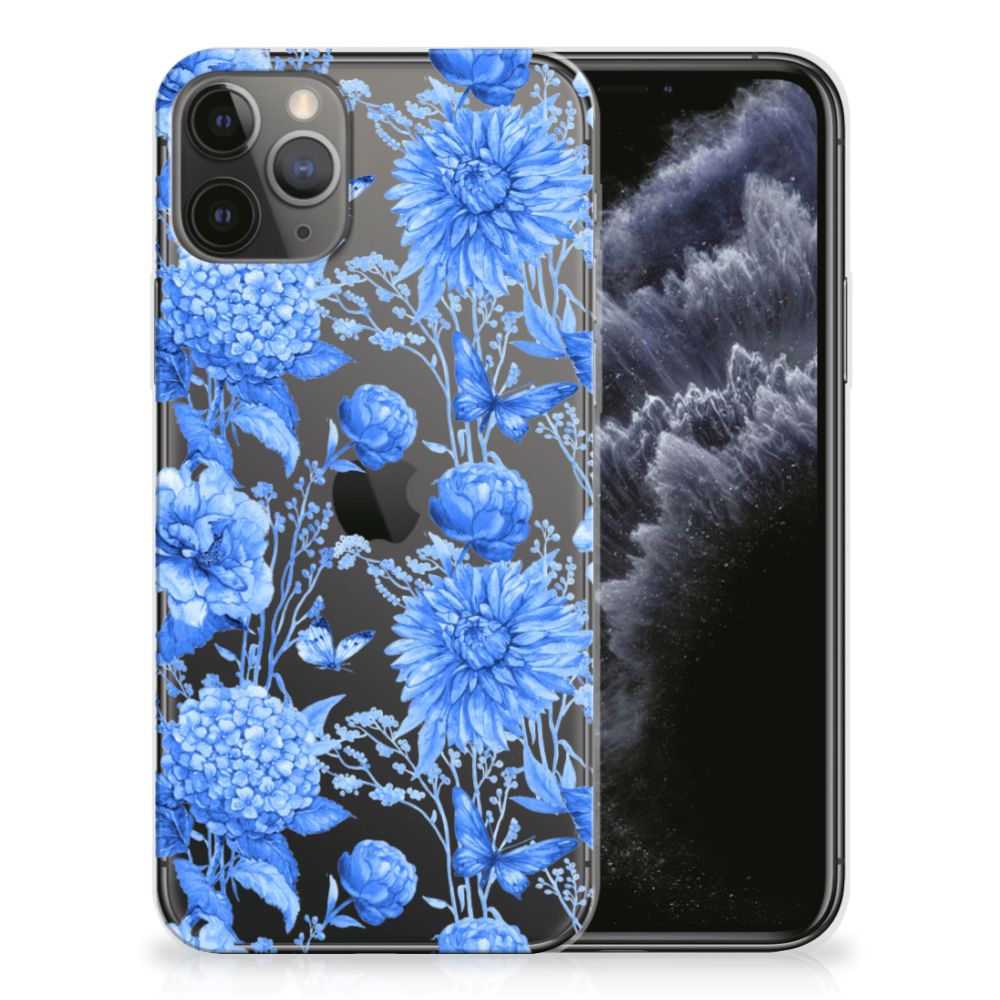 TPU Case voor Apple iPhone 11 Pro Flowers Blue met prachtig blauw bloemenontwerp đ¸ op een stijlvolle achtergrond.