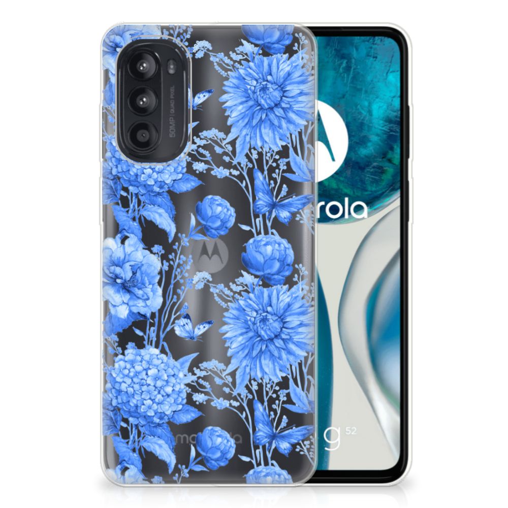 Motorola Moto G52/G82 TPU Case Flowers Blue voorkant