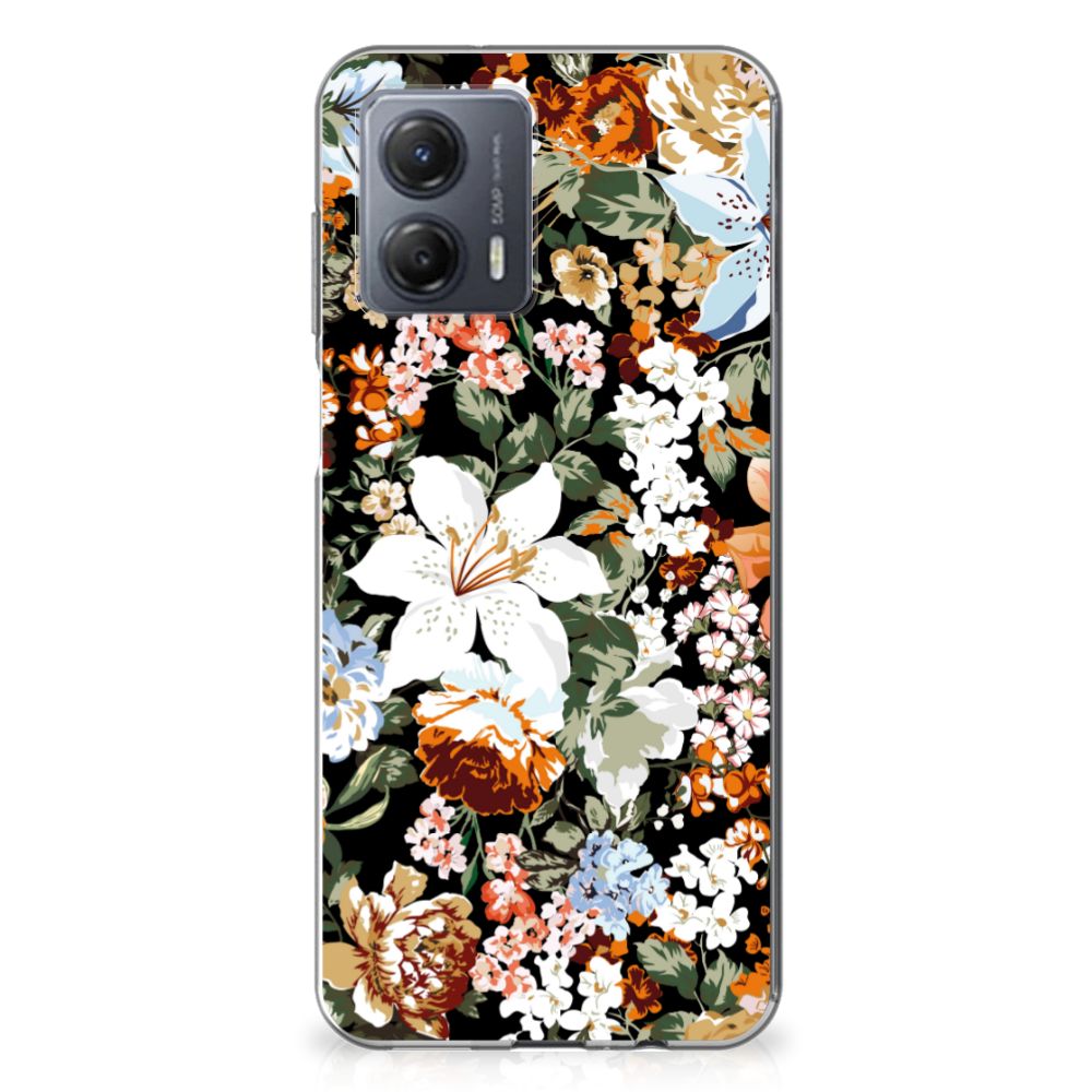 Motorola Moto G53 TPU Case Dark Flowers achterkant