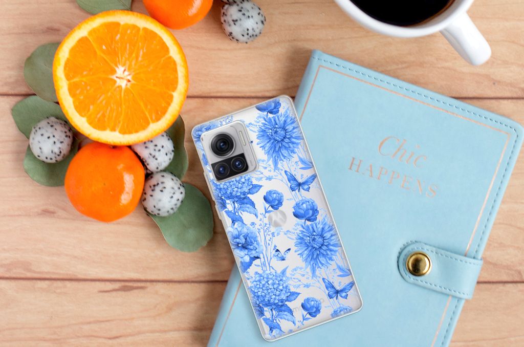TPU Case voor Motorola Moto X30 Pro Flowers Blue