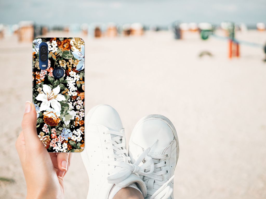 Motorola One Vision TPU Case Dark Flowers hand strand