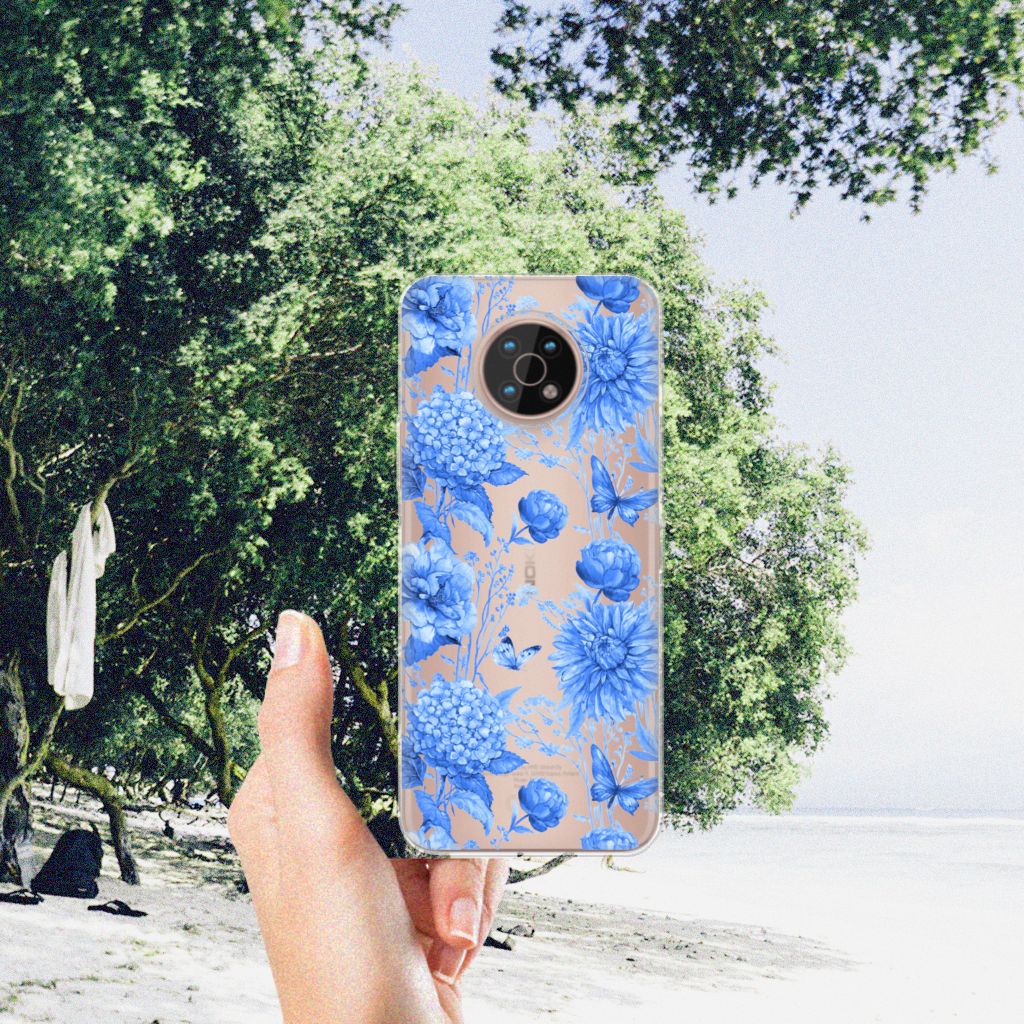 TPU Case voor Nokia G50 Flowers Blue bloemen ontwerp hand uitzicht