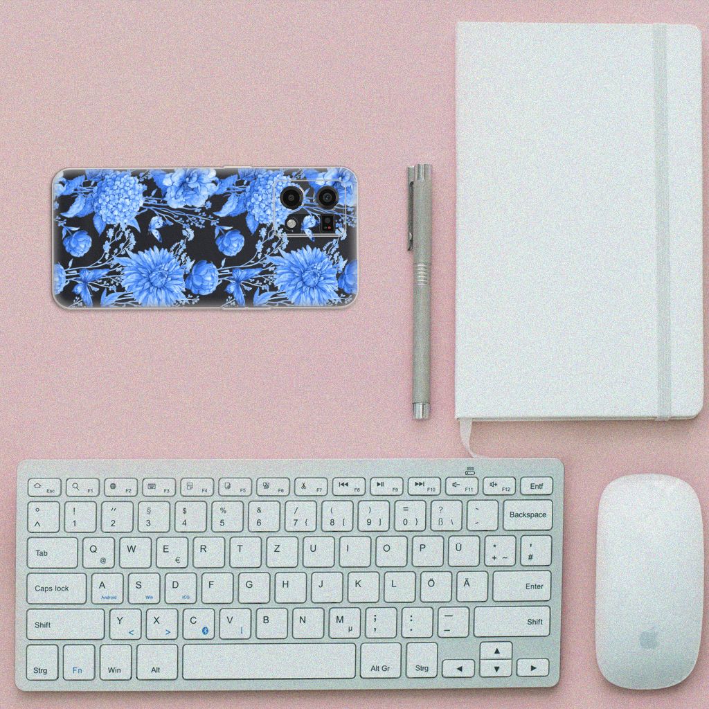 TPU Case voor OPPO Reno7 4G Flowers Blue