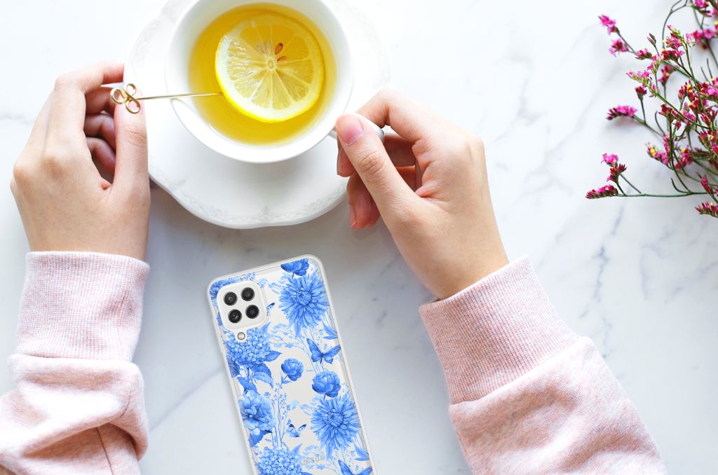 Samsung Galaxy A22 4G TPU Case voor Samsung Galaxy A22 4G | M22 Flowers Blue bovenaanzicht