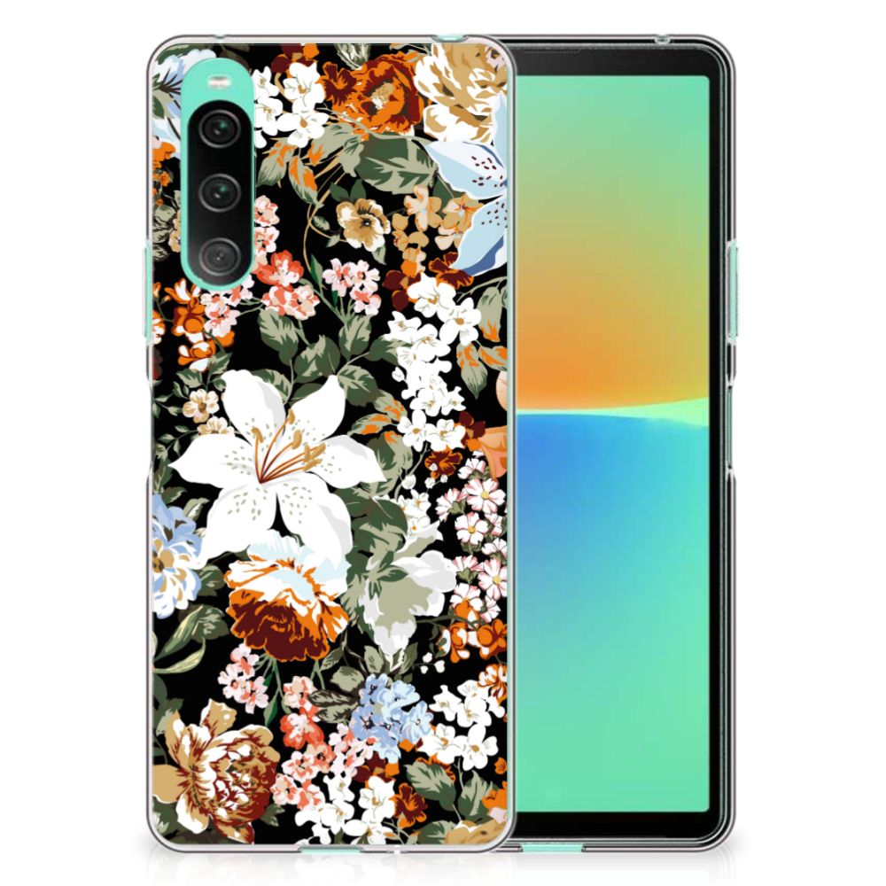 Sony Xperia 10 V TPU Case Dark Flowers achterkant