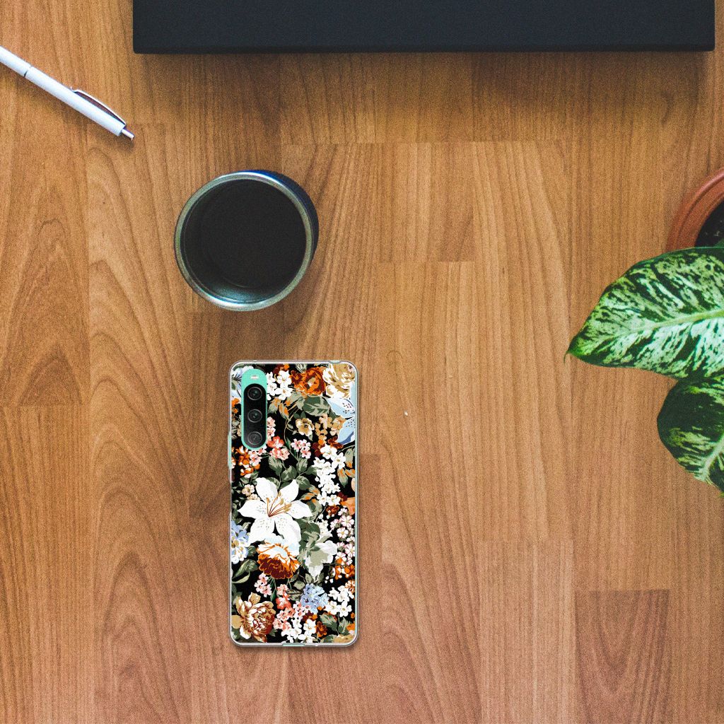 Sony Xperia 10 V TPU Case Dark Flowers bovenzijde