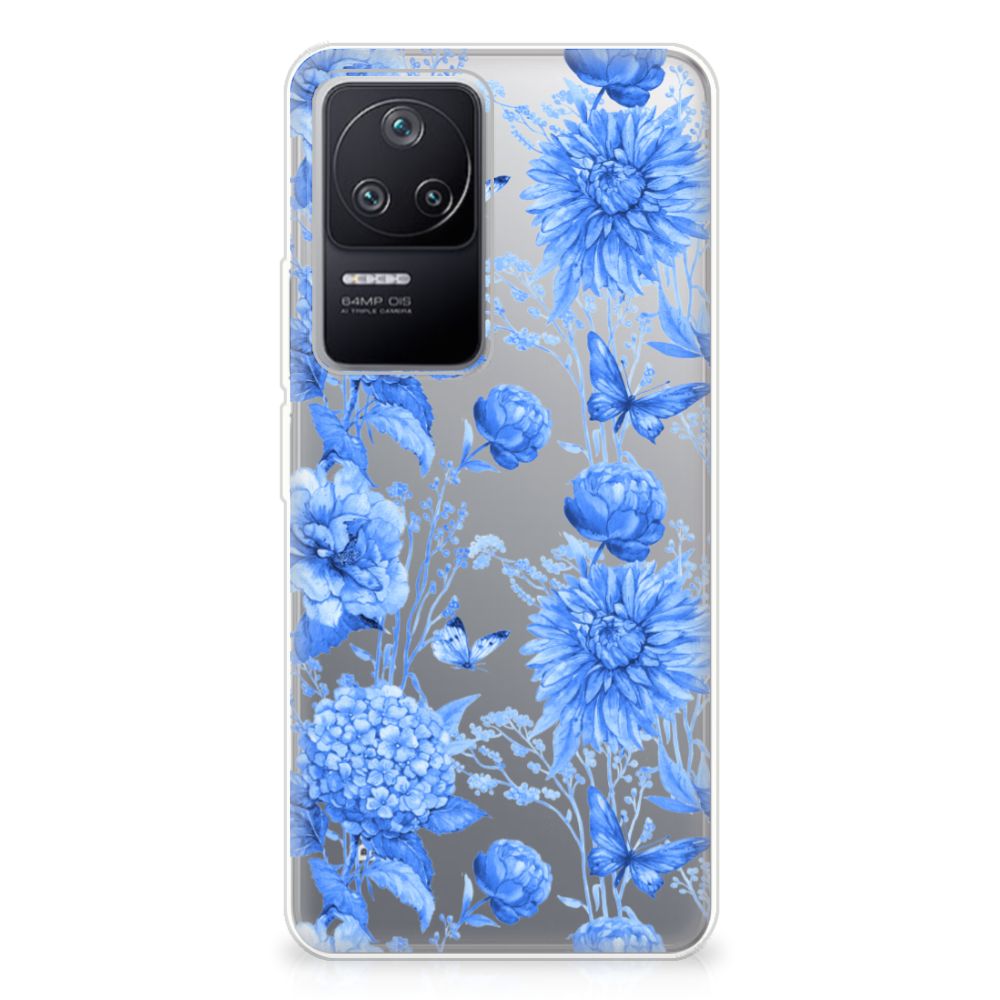 Xiaomi Poco F4 TPU Case Flowers Blue achteraanzicht