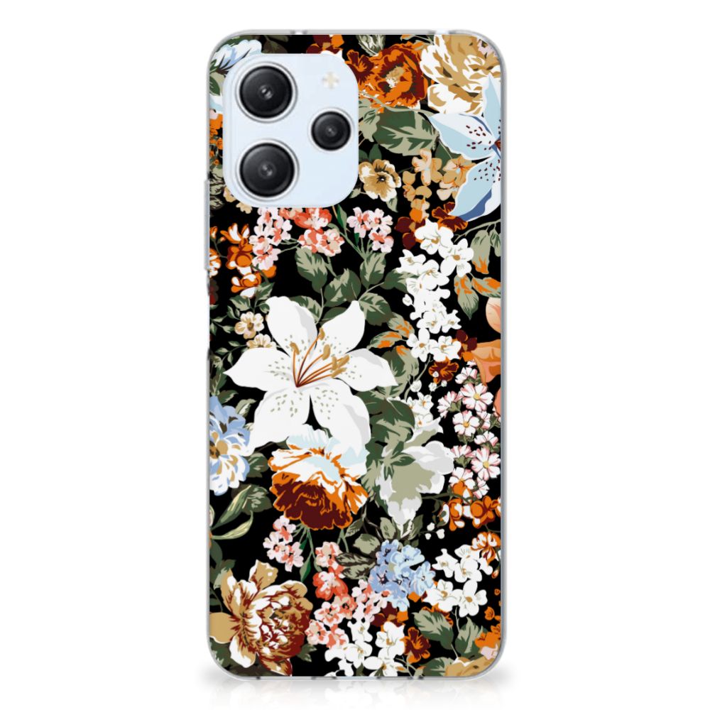 TPU Case voor Xiaomi Redmi 12 4G Dark Flowers bloemen design achterkant