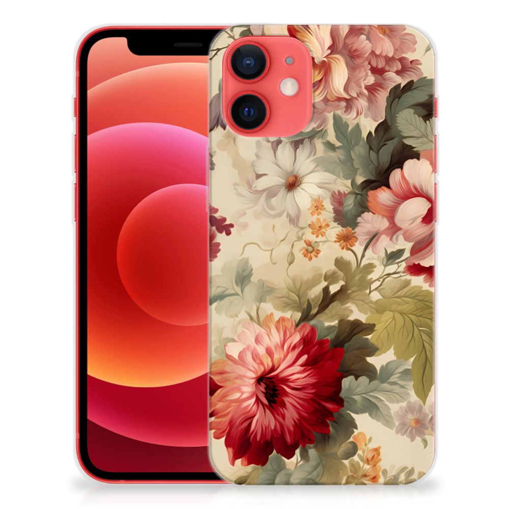TPU Case voor iPhone 12 Mini Bloemen met romantische bloemenprint op een lichte achtergrond 🌸