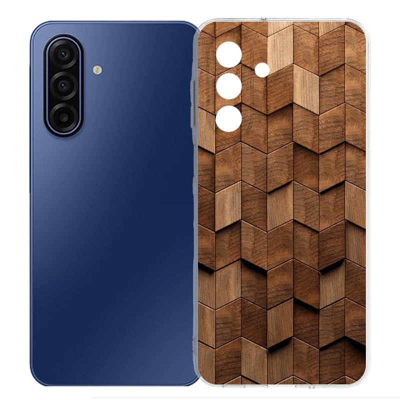 Samsung Galaxy A17 TPU Hoesje Wooden Cubes Backcover achteraanzicht