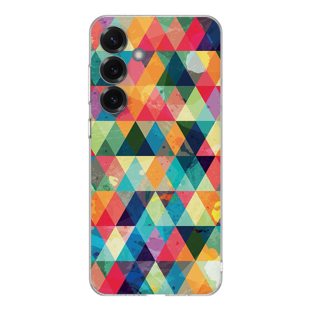 Samsung Galaxy S25 TPU Hoesje Geruit Backcover kleurrijk ontwerp geometrisch patroon
