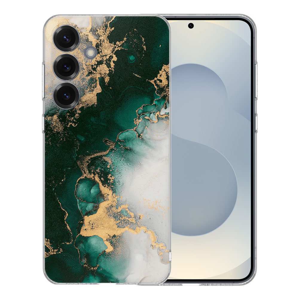 Samsung Galaxy S25 TPU Hoesje Marmer Groen Backcover voorkant zijkant