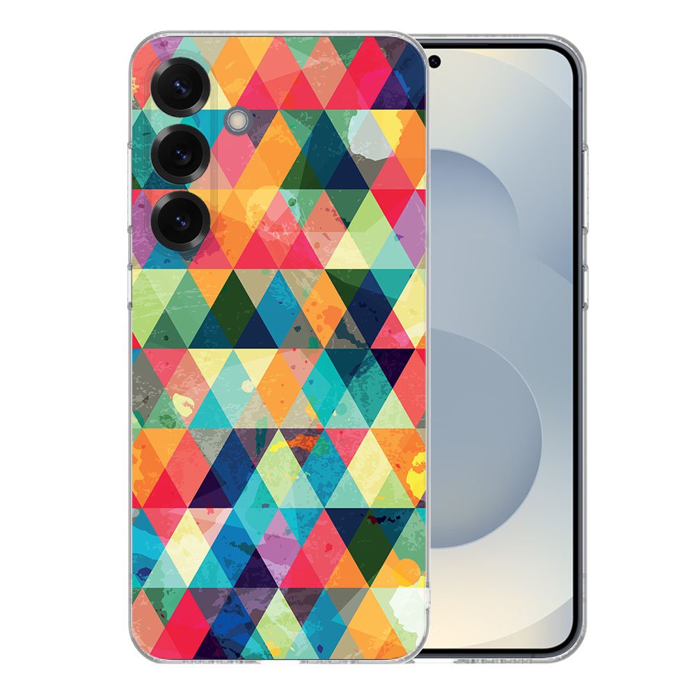 Samsung Galaxy S25 Plus TPU Hoesje Geruit Backcover kleurrijk driehoekig design aanzicht