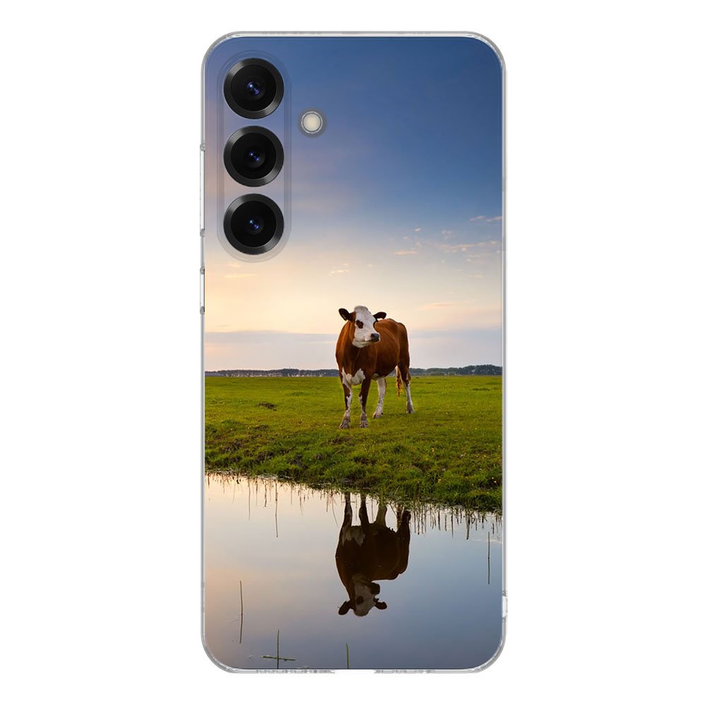 Samsung Galaxy S25 Plus TPU Hoesje Koe Backcover koe grasland reflectie