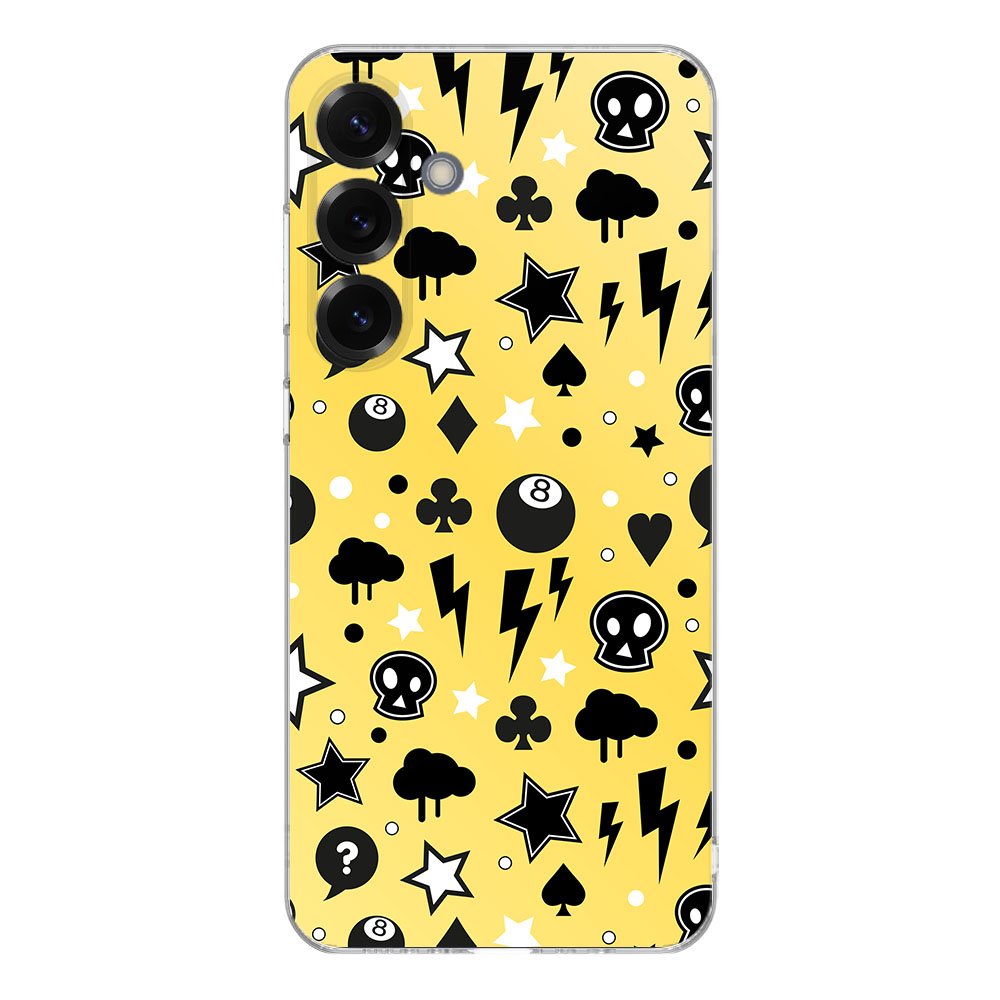 Samsung Galaxy S25 Plus TPU Hoesje Punk Yellow achterzijde met unieke prints