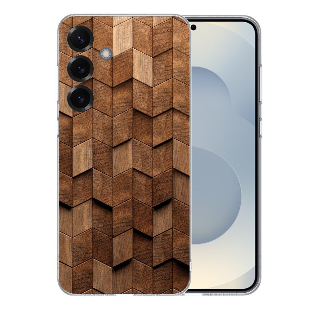 Samsung Galaxy S25 Plus TPU Hoesje Wooden Cubes Backcover achterkant