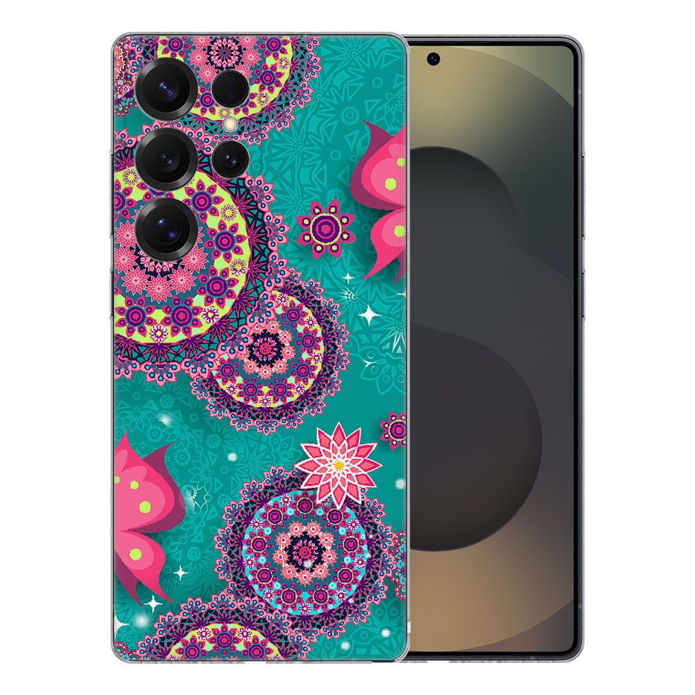 Samsung Galaxy S25 Ultra TPU Hoesje Cirkels en Vlinders Backcover design achteraanzicht